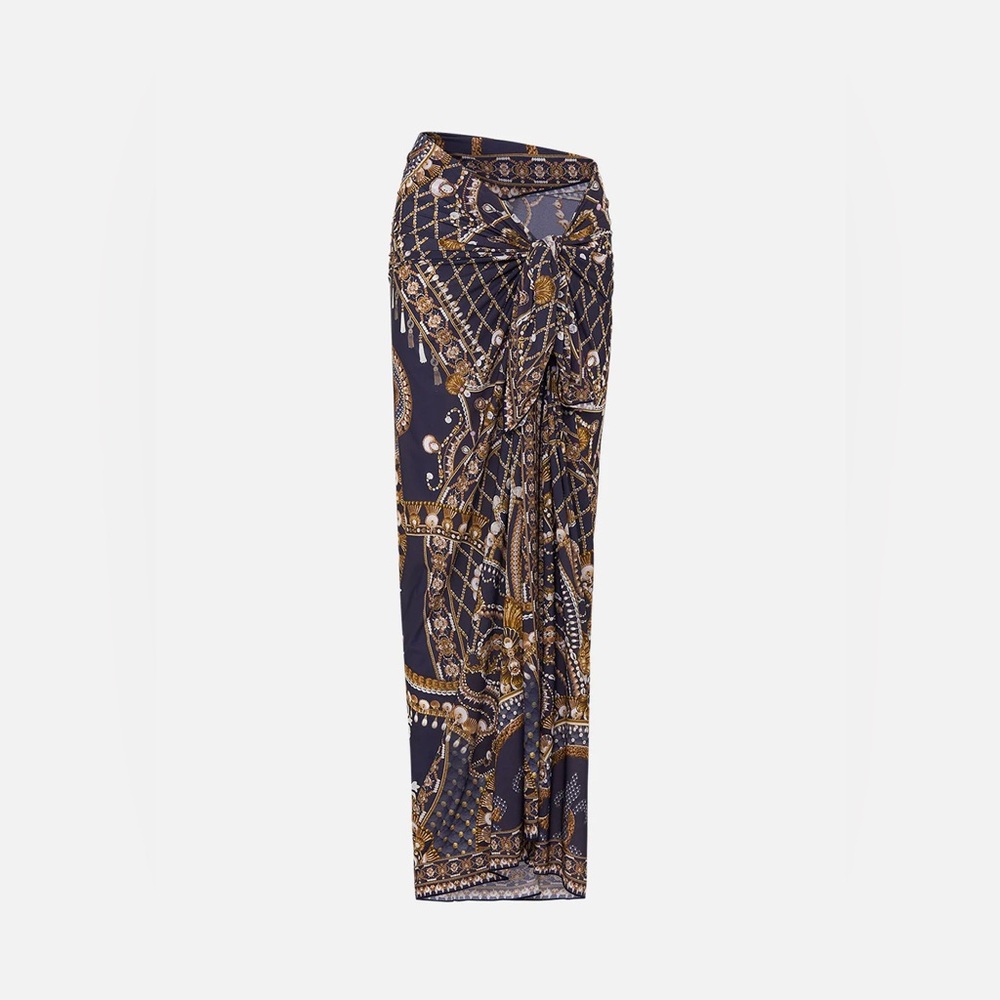 Camilla Dance With the Duke navy boho baroque long sarong swim coverup skirt OS